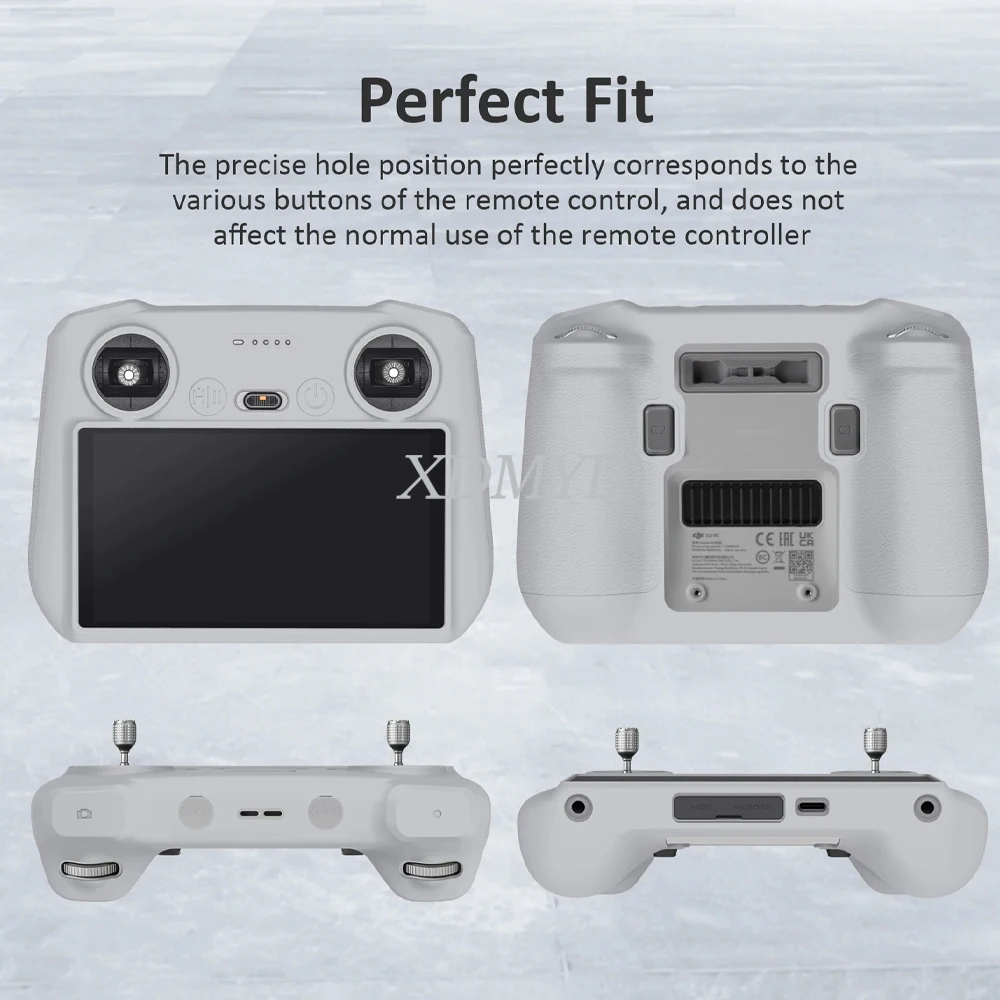 Housse de protection silicone pour télécommande DJI RC, antichoc et antidérapant, détail du grip antidérapant sur les côtés.