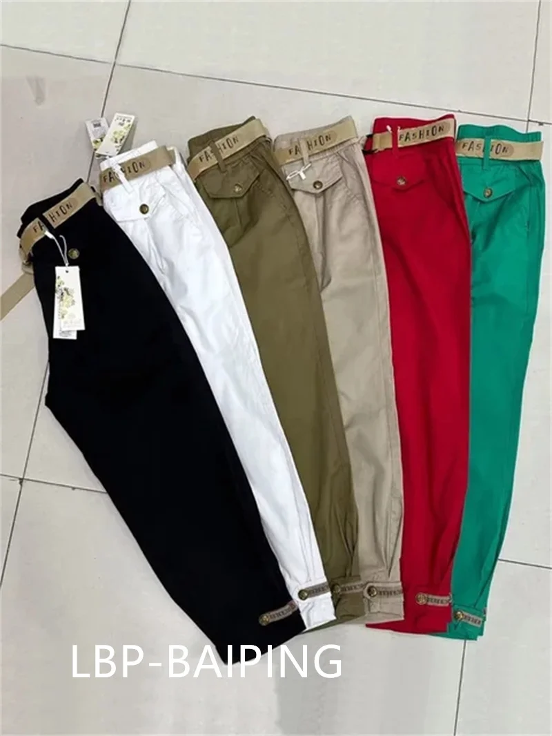 High-quality High Waist Solid Color Cotton Pants Women Fashion 2026 Autumn Loose Casual All-Match Harem Pants Trousers Ladies