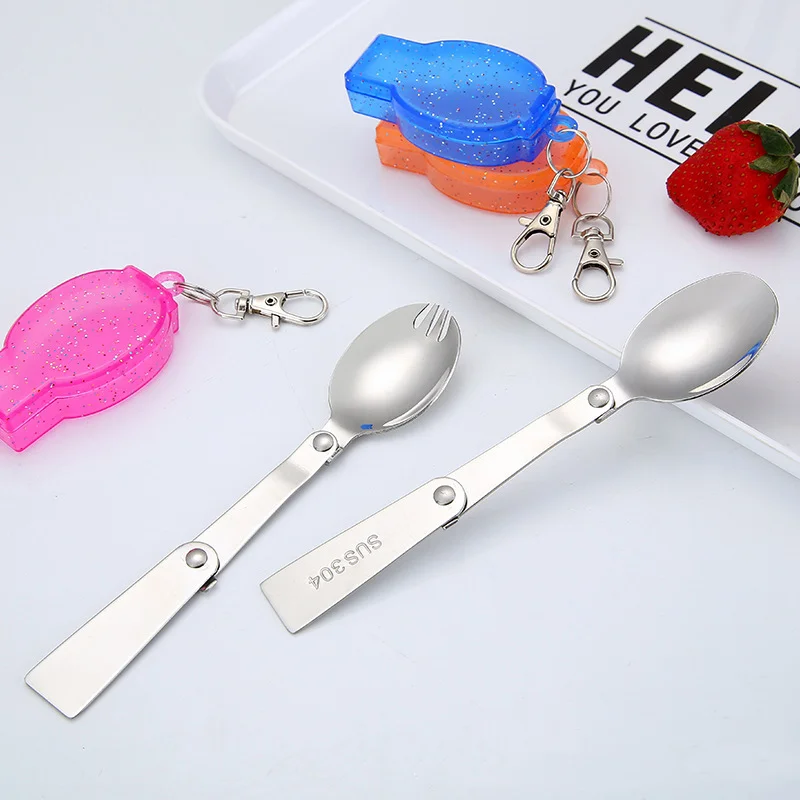 Folding Spoon Fork Spork Outdoor Travel Camping Hiking Picnic Tableware Portable Gadget 304 Stainless Steel