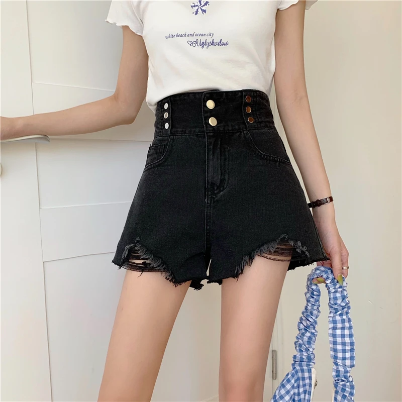 bape shorts Fashion Denim Shorts Female Summer High Waist A-line 2021 New Retro Hole Design Sense Tide Women's Shorts Wide-leg Pants cargo shorts