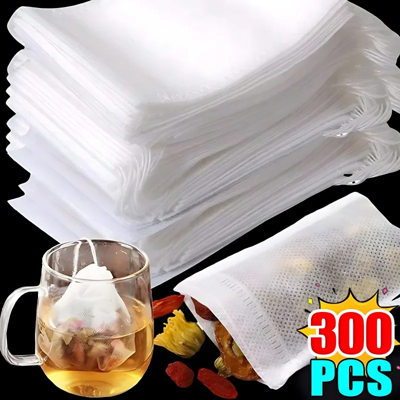 

300/50PCS Disposable Tea Bags Non-woven Fabric Drawstring Tea Infuser Spice Loose Tea Coffee Seal Filter Mesh Bag Kitchen Tools