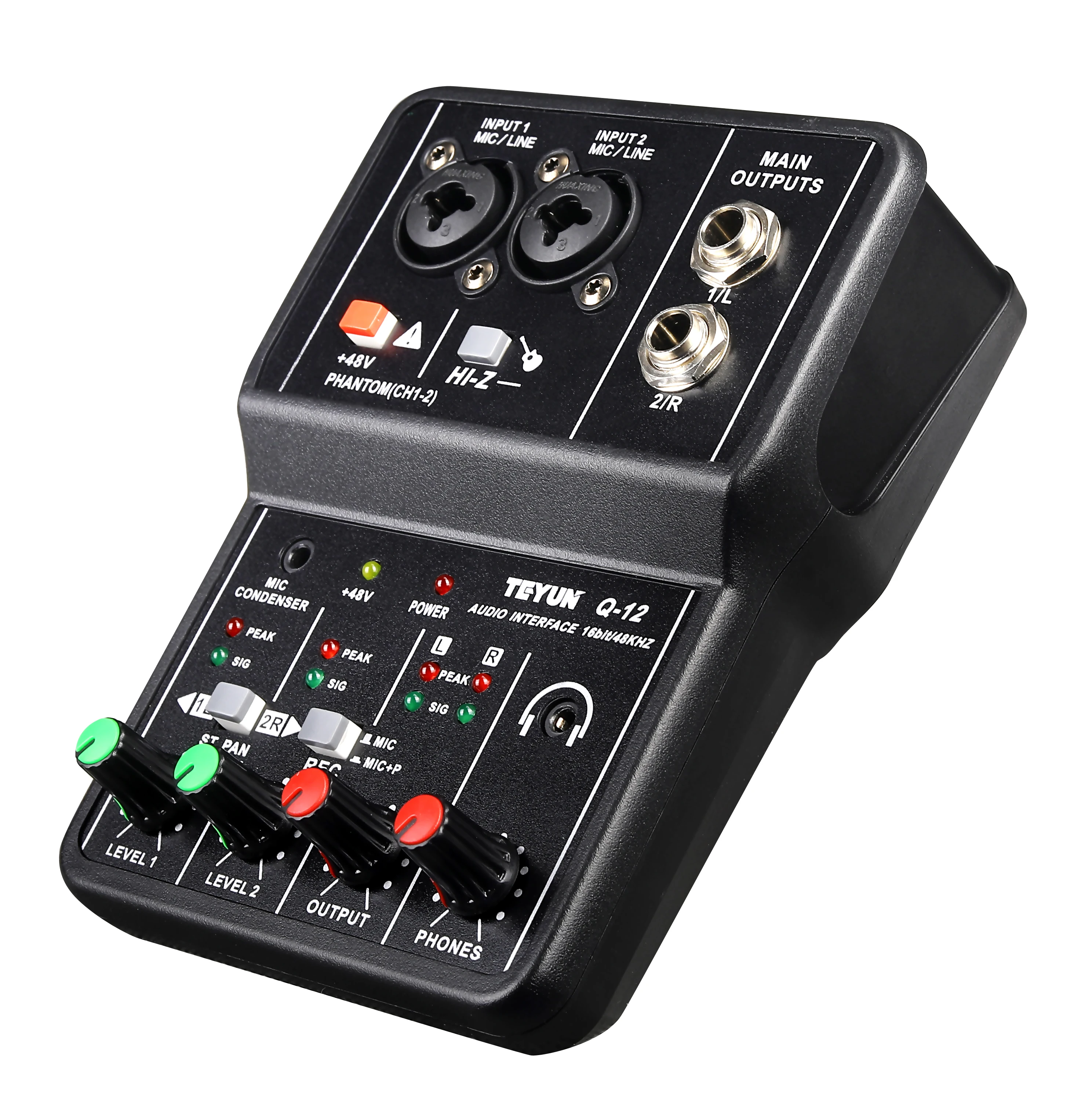 Audio Interface TEYUN Q-12 Professional Audio Sound Card with Monitor Electric Guitar Live Broadcast Recording for Studio Singing Computer PC