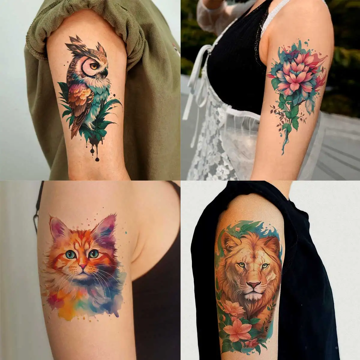 10 vellen aquarel dieren tijdelijke tatoeages voor vrouwen mannen arm  handen nep tattoo sticker flash leeuw wolf tijger tatoeages schilderen -  AliExpress, image size:1200x1200