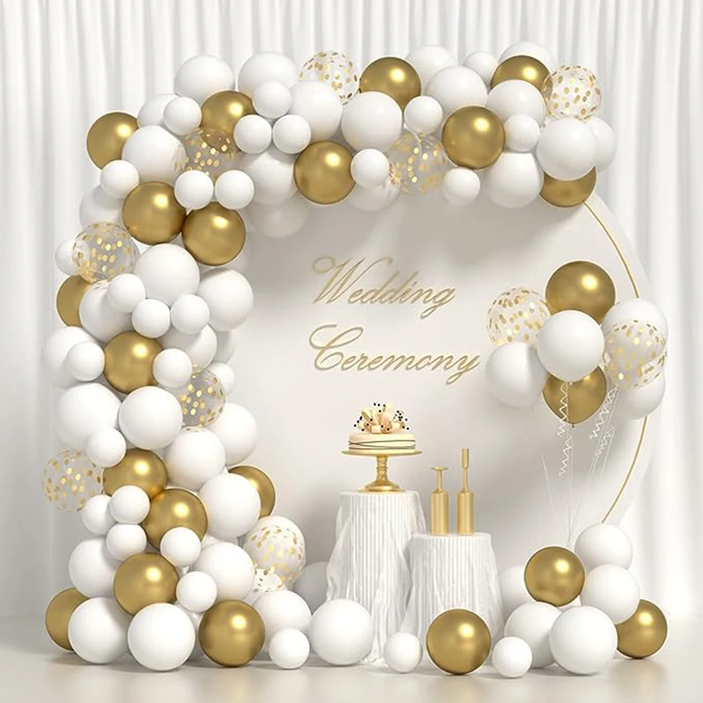 

White Balloons Garland Arch Kit Gold Confetti Latex Balloon Wedding Anniversary Kid Birthday Party Baby Shower Decoration Globos