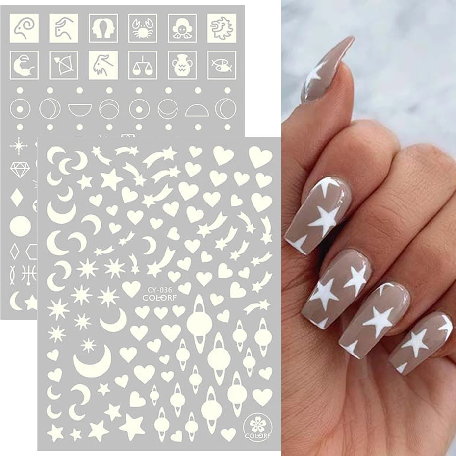 Nail Stickers 1pcs 3D Luminous Flame Butterfly Star Moon Glitter Design Glow in The Dark Slider Manicure Decorations JICY028-036