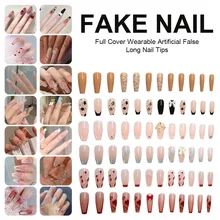 

Nail Patch Bowknot Ballet Diamond Valentine Day Manicure Full Cover Nail Piece Wearable Nail Removable Fake Nail Manicure Salon