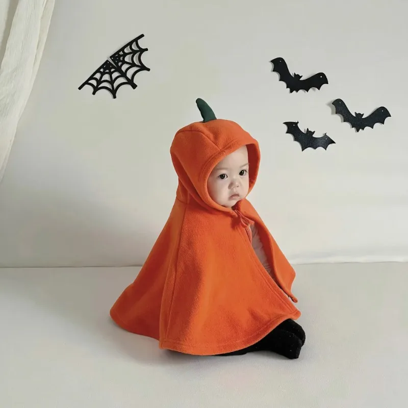 Halloween Winter Baby Boys Girls Cloak Coat Thick Baby Cloaks Ghost Festival Clothing Cartoon Cosplay Costume Hooded Windproof