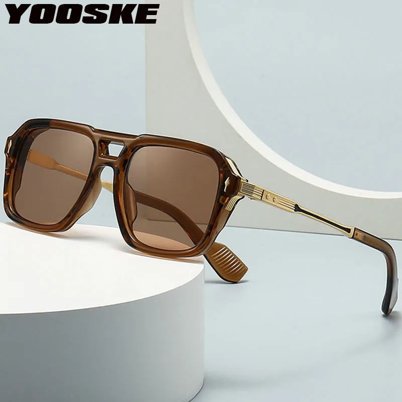 

YOOSKE Vintage Double Beam Sunglasses Male Classic Driving Pilot Sunglass Men Retro Goggles Sun glasses UV400 Shades