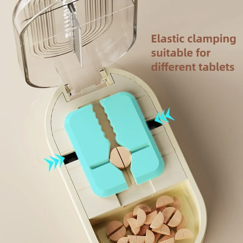 Portable Mini Pill Cutter and Splitter 1/2 1/4 Tablet Cutting Storage Compartment for Vitamin Medication Organizer Pill Box