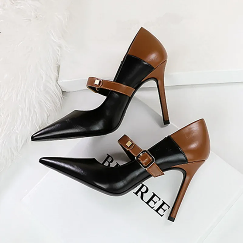 Banquet dark brown women's shoes Pointy stiletto heels Dress shoes Elegant women's formal heels match color