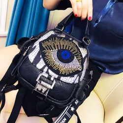 Fashion Hot Rhinestone Small Bag Female Multi-purpose Casual Backpack Hit Color PU Soft Leather One-shoulder Messenger Handbags
