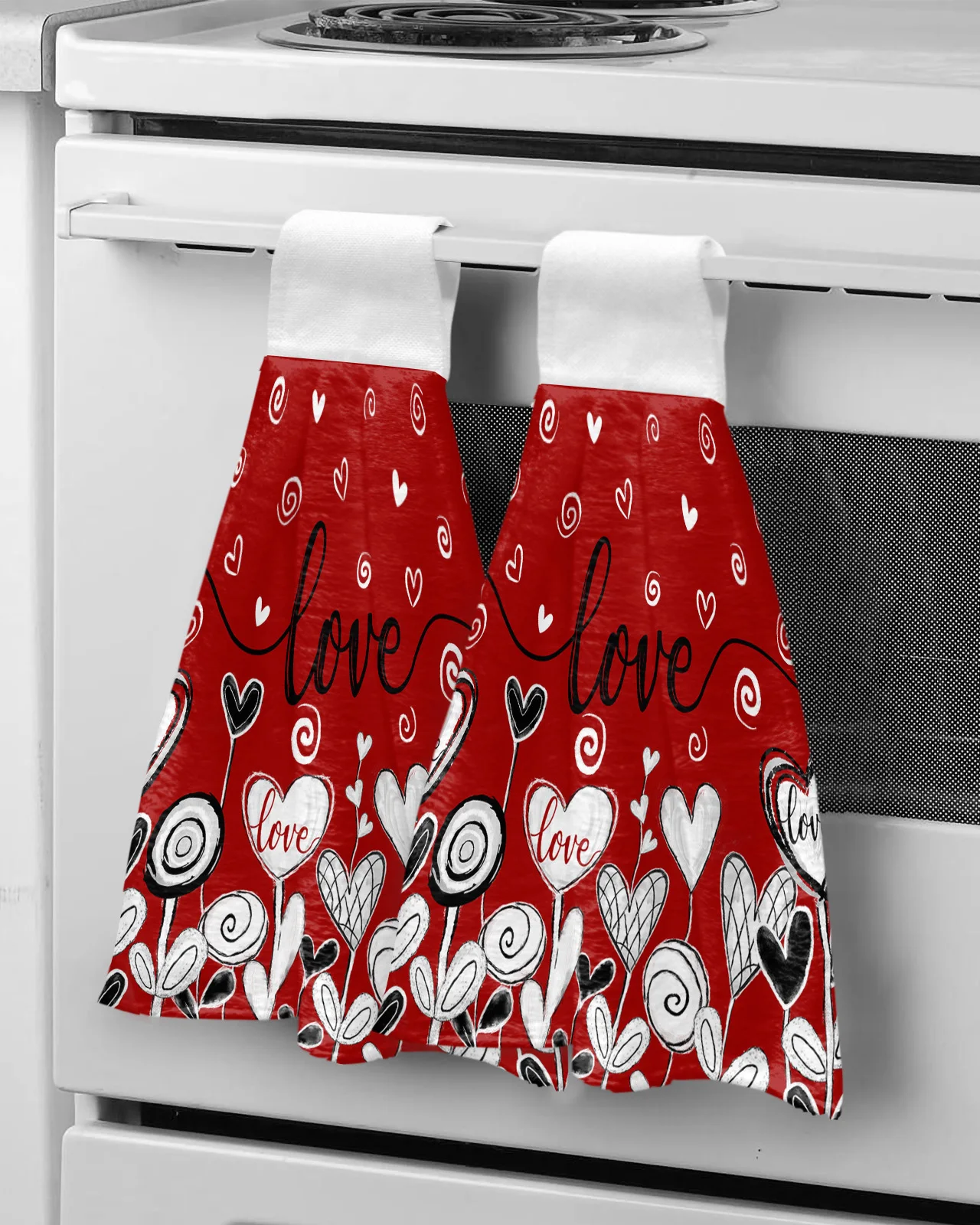 

Valentine'S Day Red Black Heart Hand Towel Microfiber Hanging Wipes Cloth Cleaning Towel Bathroom Kitchen Tools Accessories