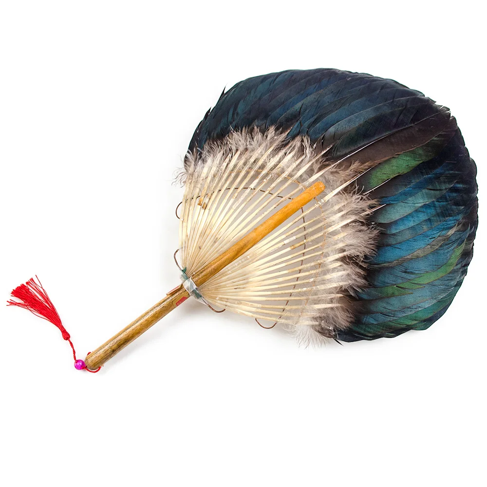 

Wholesale Zhuge Liang Goose Duck Feathers Hand Fans Personalized Bamboo Fan Of Old Wedding Decoration Carnival Dance 1 Pcs