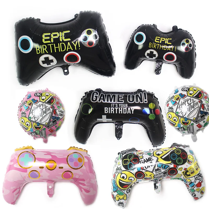 

Game on Party Handle Aluminum Film Balloon Kids Adult Cartoon Smile Colorful Globos Game Competitive Theme Party Decoration