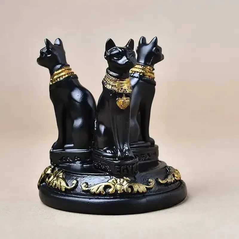 Cat Crystal Ball Diffuser Stand Cats Shape Sphere Holder Triple Egyptian Display Base Resin Figurine Statue Office Home Decor