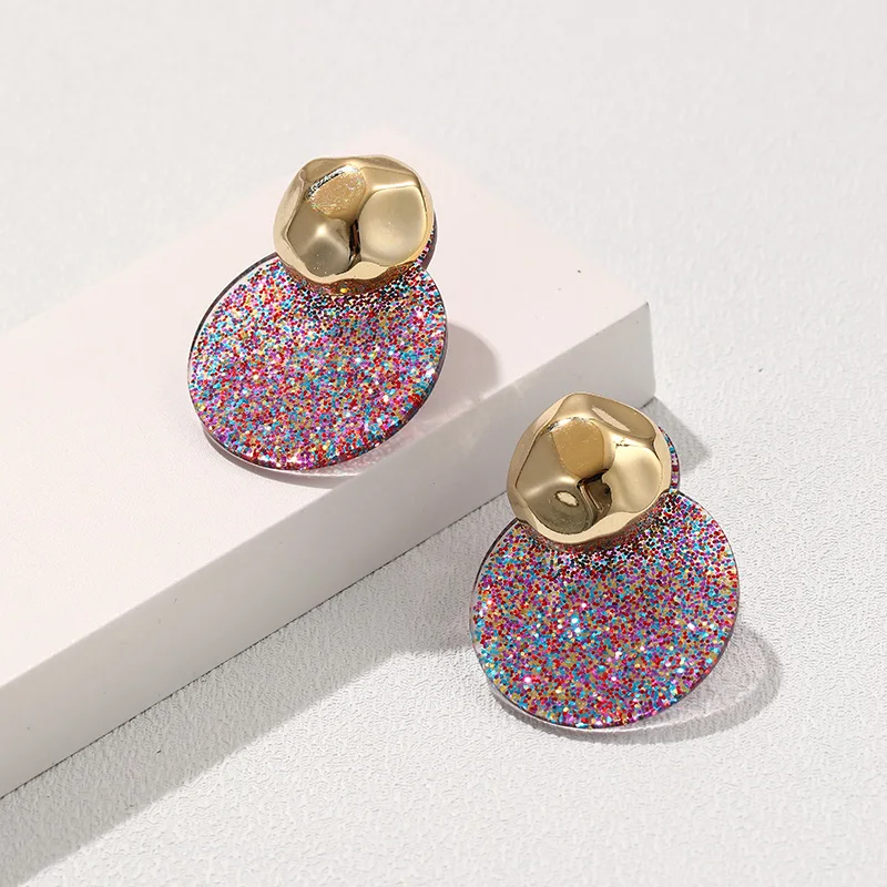 

Charm Round Gold Bead Colorful Earrings for Women Jewelry 2023 Korea Fashion Acrylic Resin Big Drop Earrings Girls Gifts Trendy