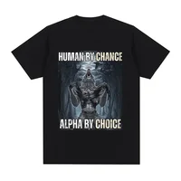 Human By Chance Alpha By Choice Wolf Funny Meme T Shirts Women's Casual Vintage Short Sleeve Oversized T-shirts Streetwear 1