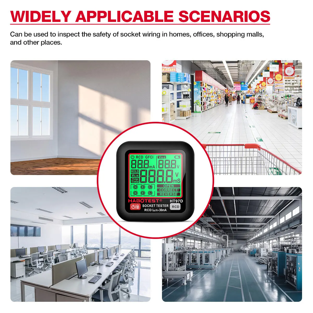 Digital Socket Tester US EU UK Voltage Test Socket Detector Smart Detector with HD Backlit Screen Leakage Protection Detection 6