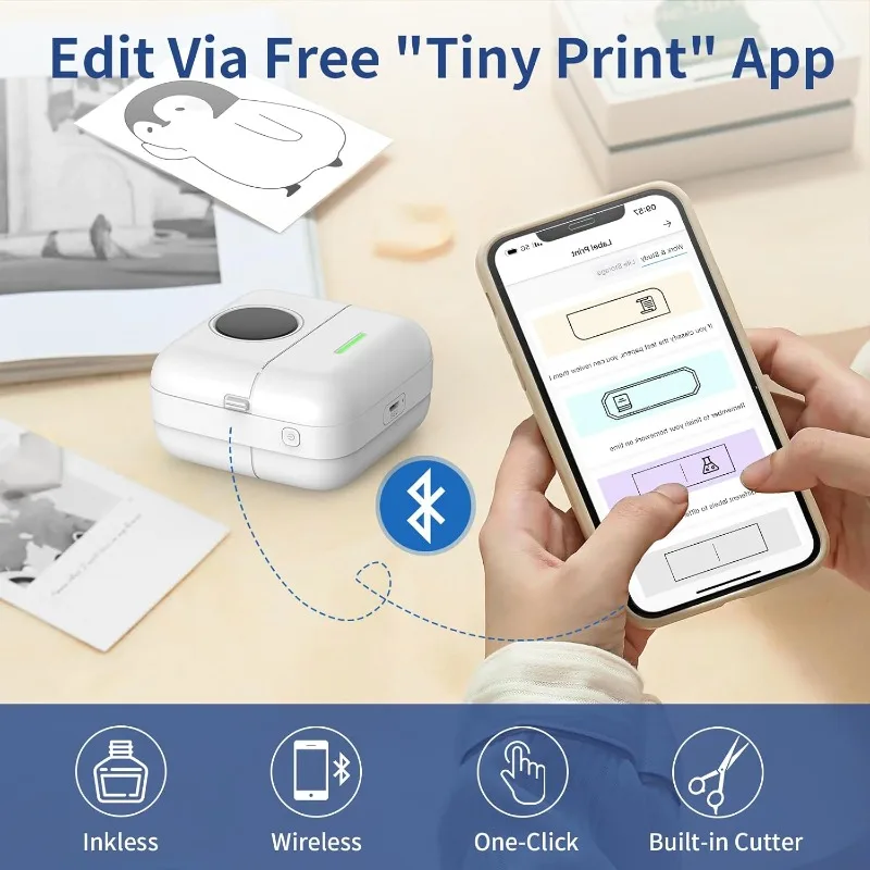 Mini Imprimante Portable Bluetooth - Sans Encre, 200 DPI, Batterie Rechargeable - Pour Étiquettes, Notes, Étudiants