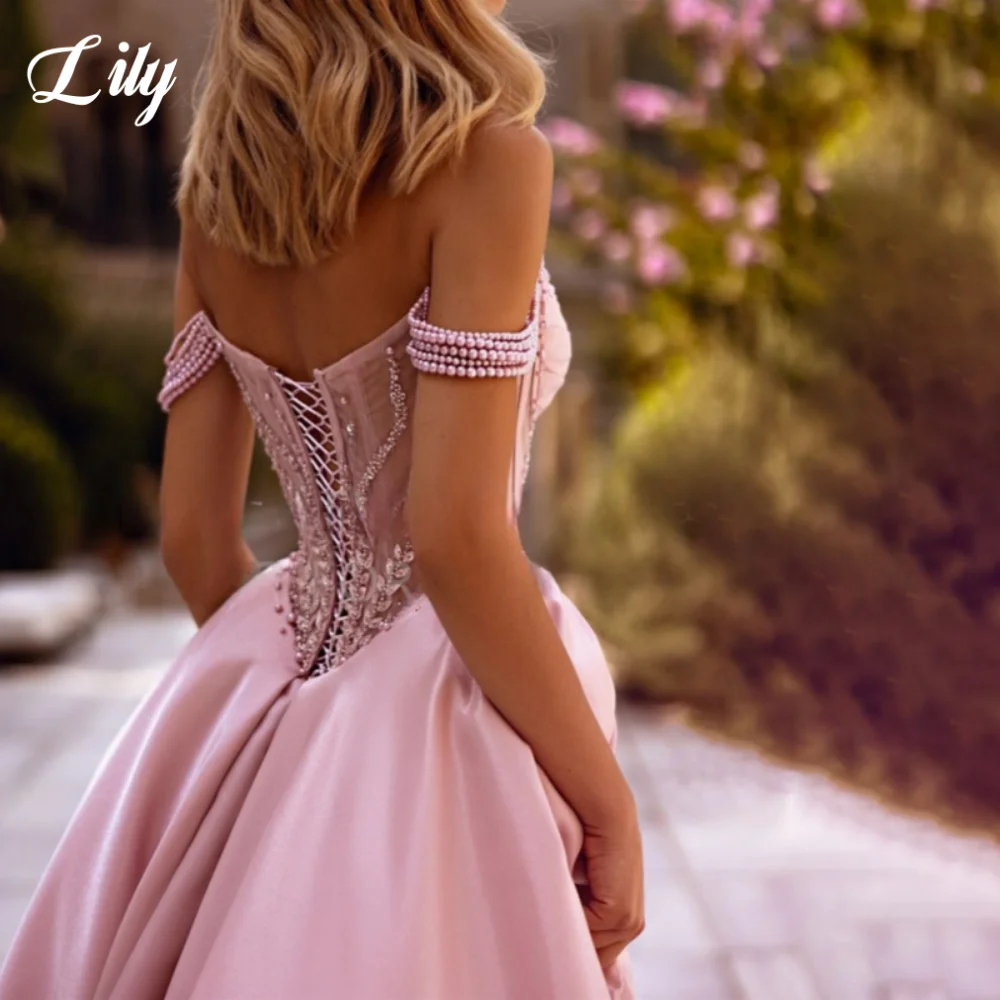 Lily Pink ALine Satin Prom Dress - Detail 4
