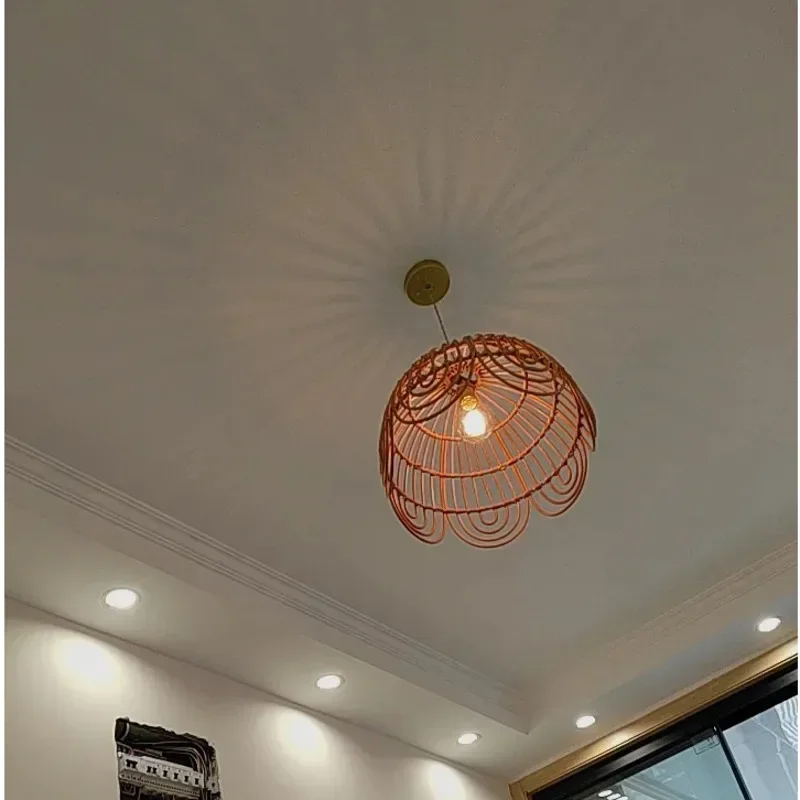 French Vintage Pendant Light Restaurant Decoration Ceiling Lamps Handmade Rattan Weaving Lamp For Bedroom Ambience Home Lighting