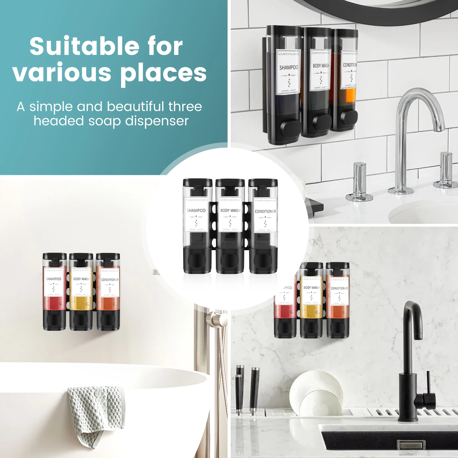 Shampoo Dispenser for Shower Wall Mounted Shower Soap Dispenser Refillable Liquid Soap Dispenser Bottle Home Bathroom Containers 6