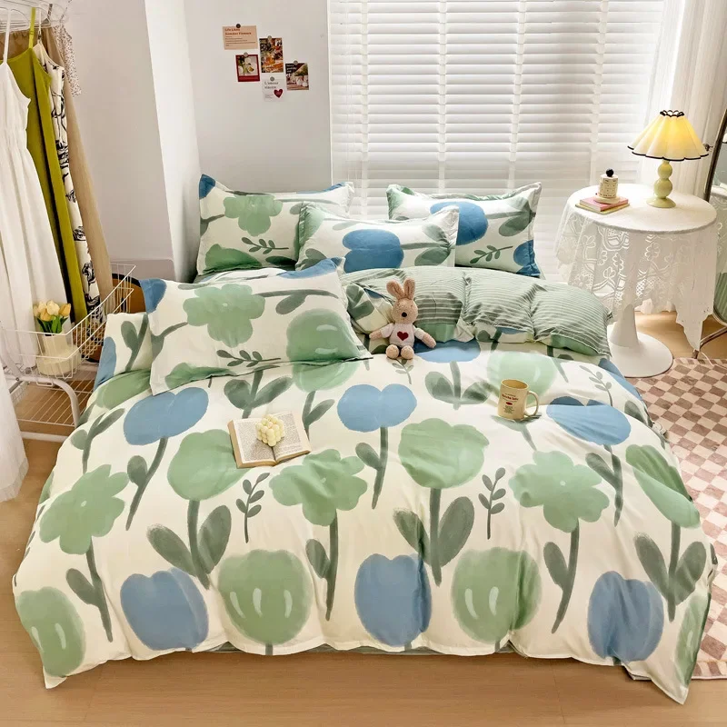 

Green Duvet Cover Sheet Pillowcase Duvet Cover Set Soft Bedding Printing Bed Linen Queen Size Bedding Set