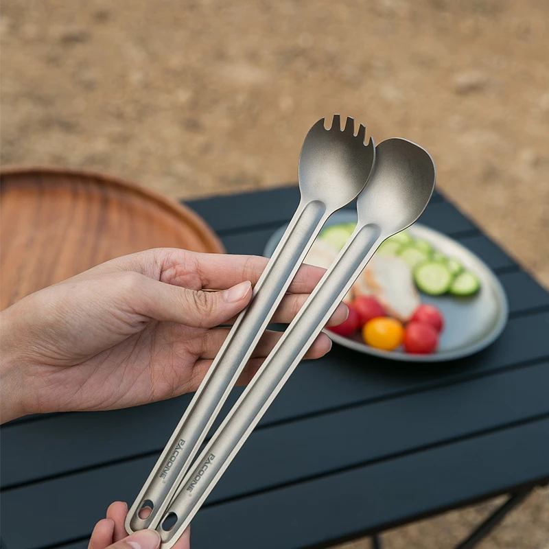 Couvert De Camping 2-en-1: Fourchette Et Cuillère En Titane - Lot De 2 - Gris