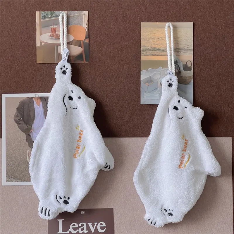 

Quick Dry Soft Hand Towel Absorbent Cloth Coral Velvet Bathroom Dishcloths Hanging Cloth Cute Pola Bear Rag Wipe Cleaning Towel