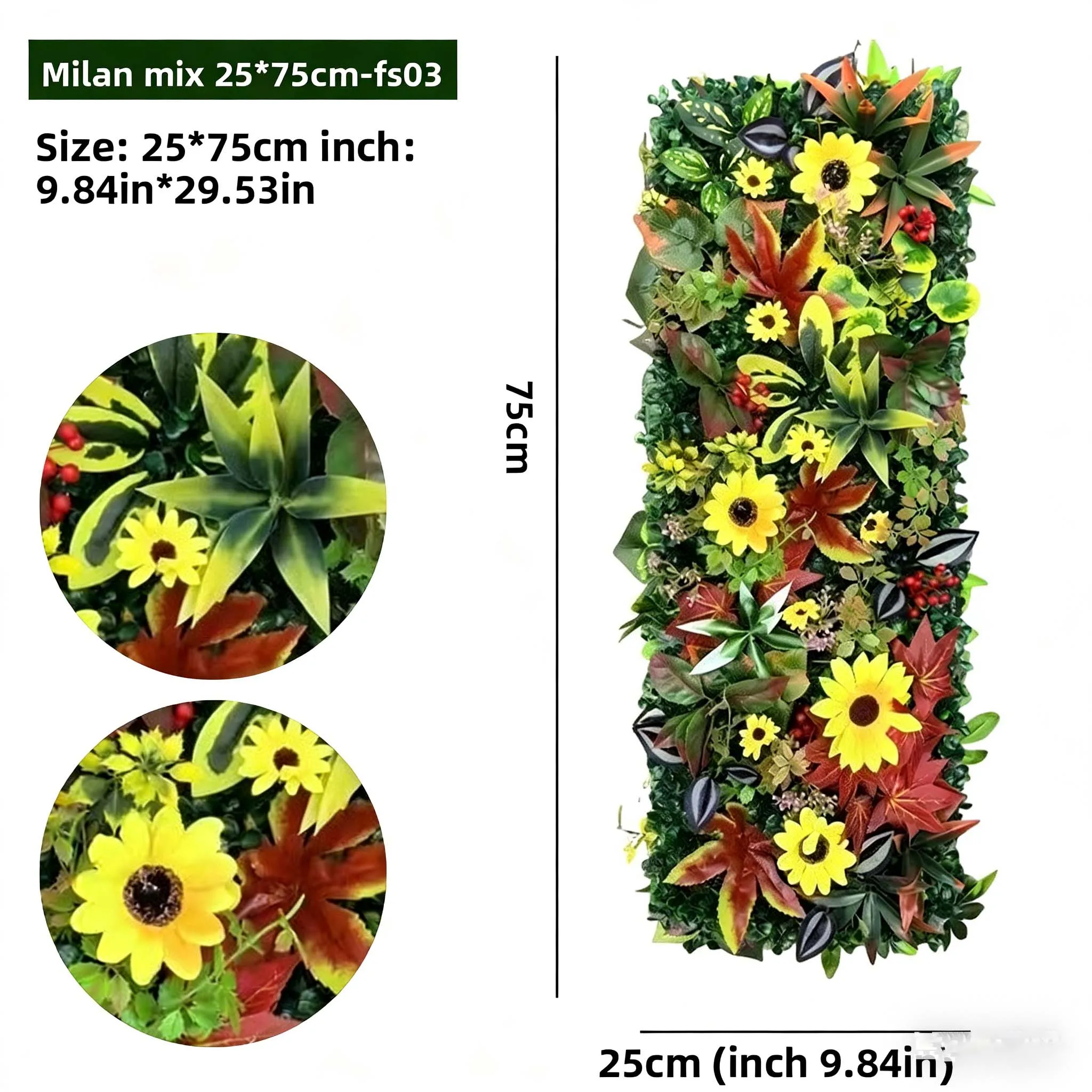 75x25cm Green Plant Wall Panels Artificial Plant Grass Wall Backdrop,Outdoor Hed