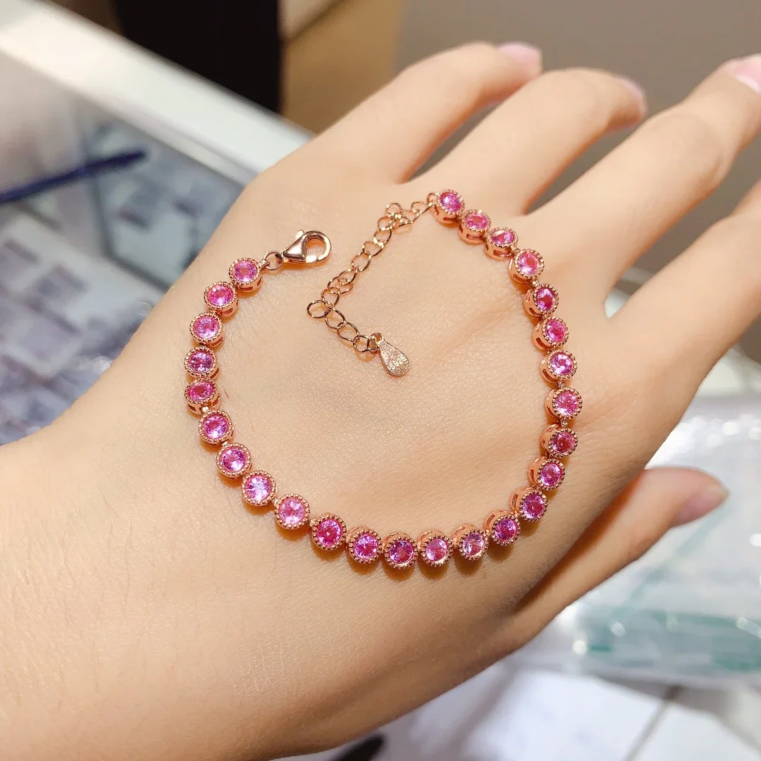 

Ladies 925 Silver pink Blue Treasure natural gem bracelet luxury women's jewelry women's free mail women's bracelet boutique