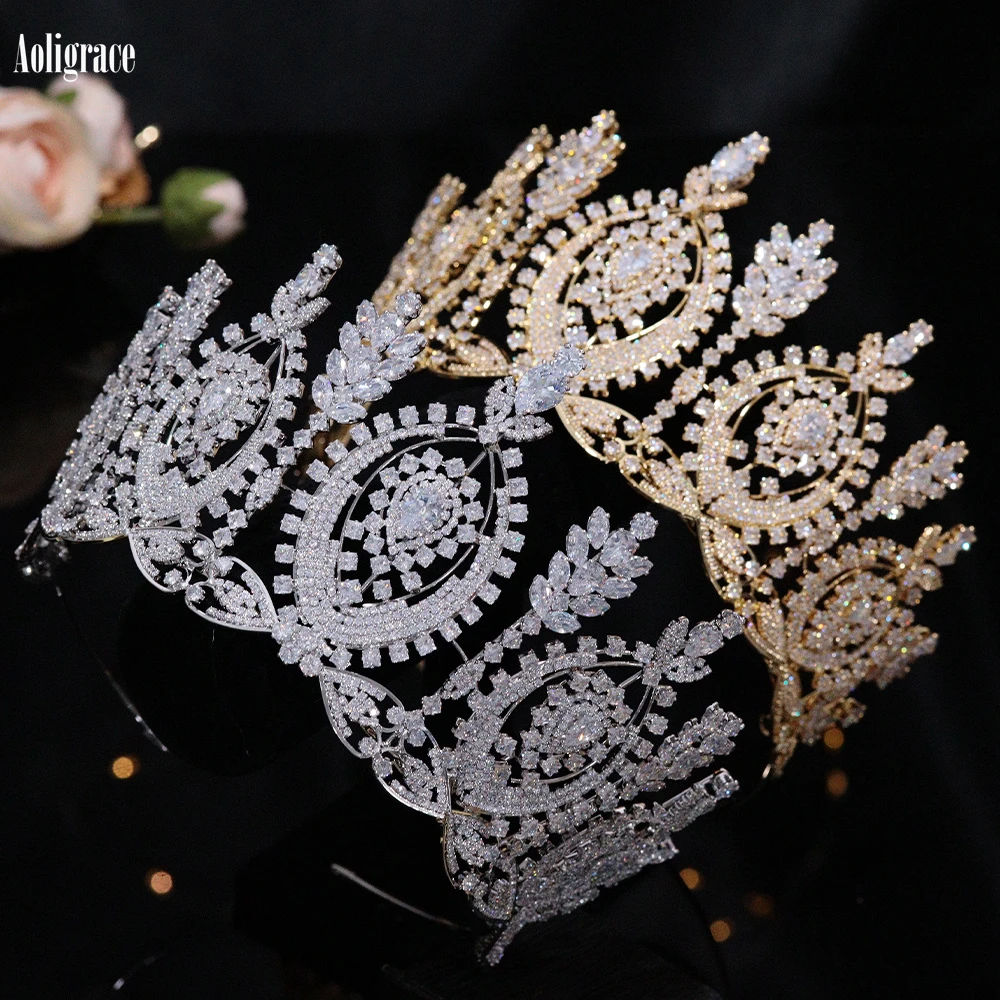 New Luxury Cubic Zirconia Big Wedding Tiaras for Bride Royal CZ Crowns