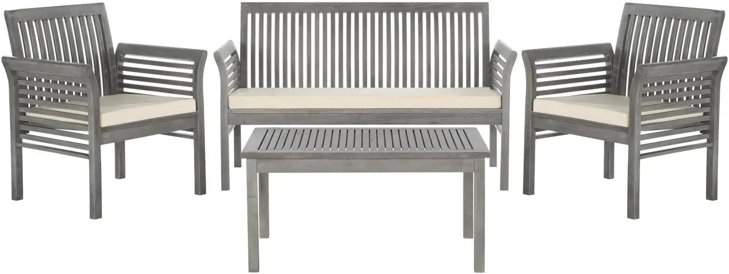 

SAFAVIEH Outdoor Collection Carson Grey Wash/ Beige Cushions 4-Piece Conversation Patio Set