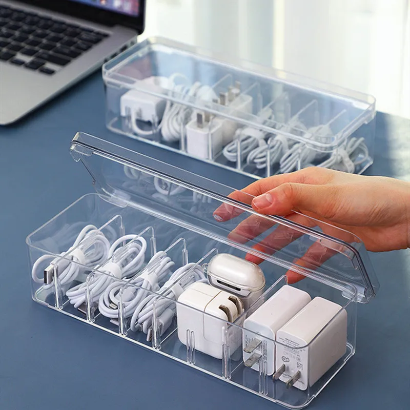 See-Through Charge Cable Organizer Box,Data Cable Management Box USB Cord Sorter,Small Desk Accessories Organizer and Storage