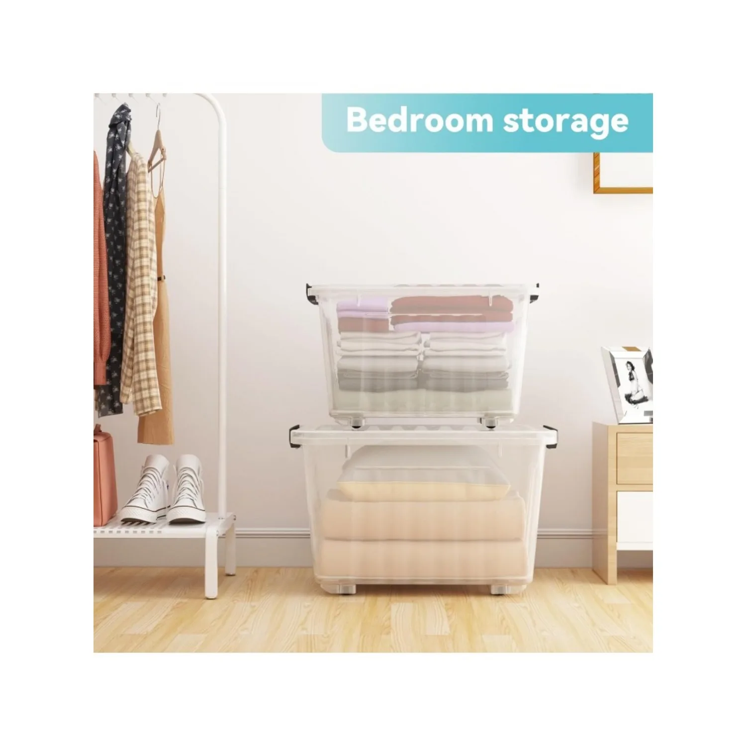 Stackable and Nestable Storage Boxes with Lids and Secure Latching Buckles, Large Storage Container (Clear, 72Quart-6Pack) 4