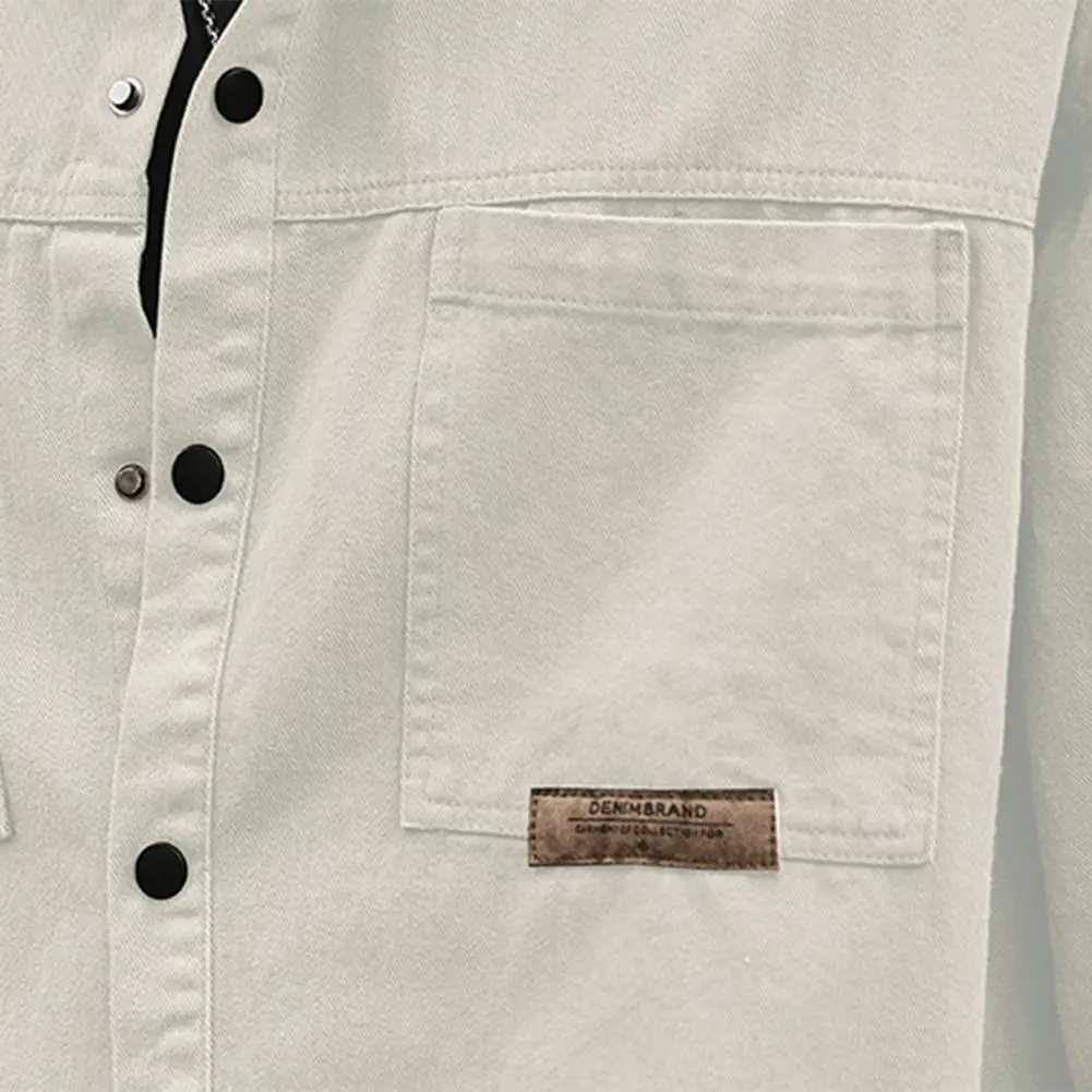 Description Picture 5 of itemRetro Style Shirt Versatile Men's Casual Cardigan Stylish Turn-down Collar Solid Color Patch Pockets for Spring Fall Fashion