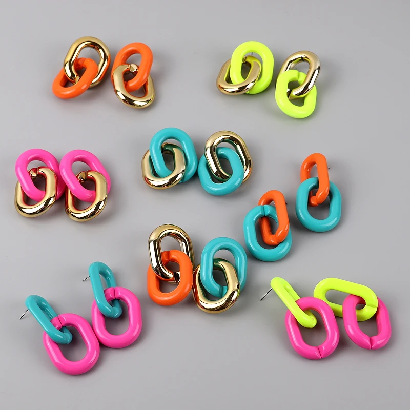  2023 New Acrylic Chain Link Drop Earrings for Women Trendy Mixed Color Geometric Dangle Hanging Earring Y2K Party Jewelry Gifts 