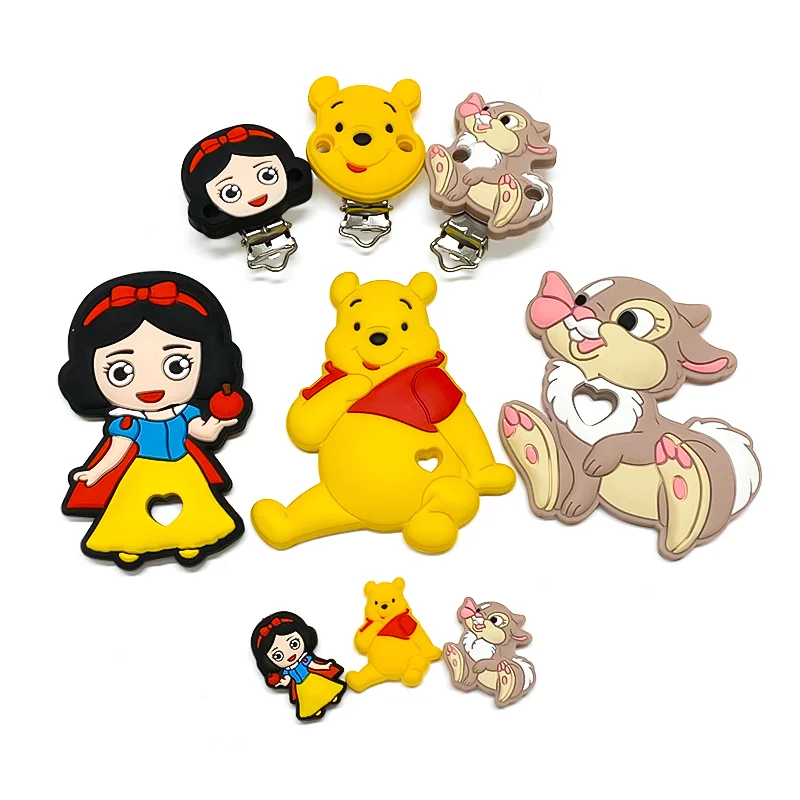 1/3/10pcs Silicone Pooh Snow White Teething Beads Food Grade Baby Pacifier Rodent Chews Tiny Rod Baby Goods Cartoon Teether teething toys teething beads baby silicone accessories