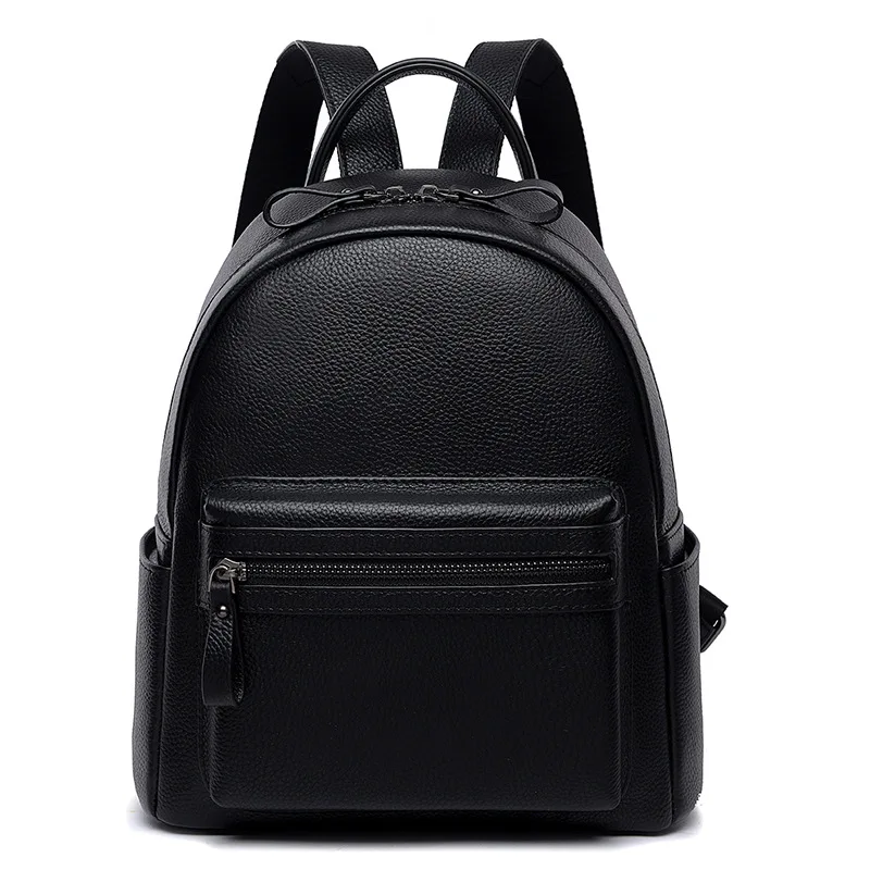 

Fashion Genuine Leather Black Women's Backpacks Lady Girl Bag First Layer Real Cow Leather Knapsack Female School Book Backpack