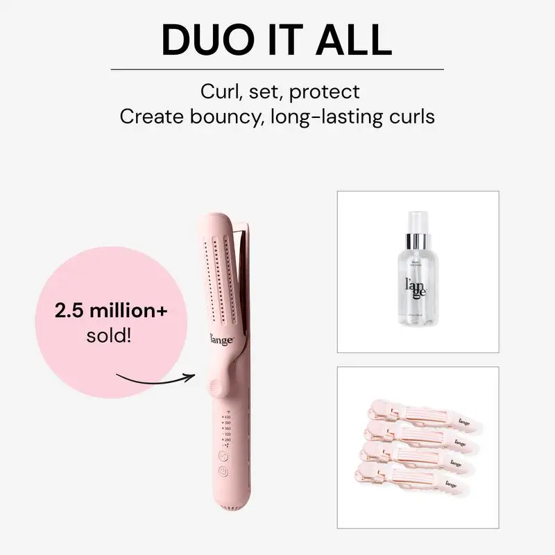 L&rsquo;ange Duo It All Starter Pack-Le Duo 2in1 360 Titanium Airflow Curling Iron, Alligator Hair Clips, Rival Heat Shield Protectant