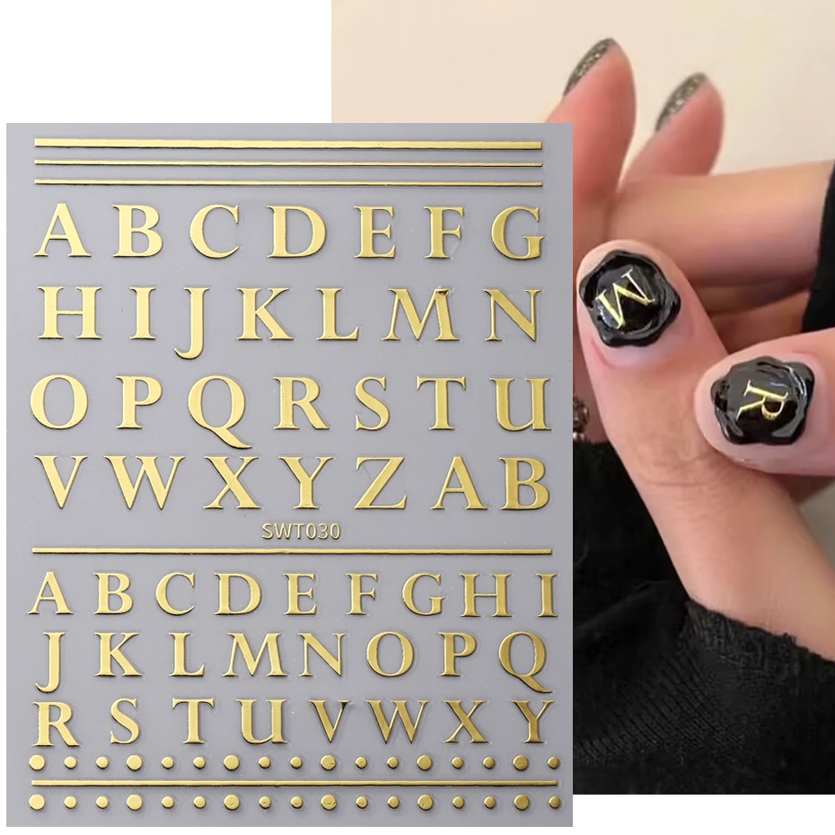 Art Latin Roman English Alphabet Letters Numbers 3D Nail Art Sticker 9  Colors | eBay