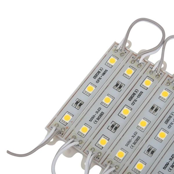 5050 SMD 3 LED 모듈 스트링 라이트, 방수 DC 12V, 따뜻한 흰색, 1*10 개