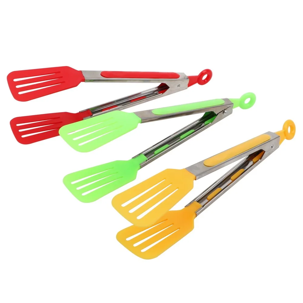 Silicone Food Tongs Stainless Steel Kitchen Tongs Non-slip BBQ Tools Kitchen Accessories Red/Yellow/Green