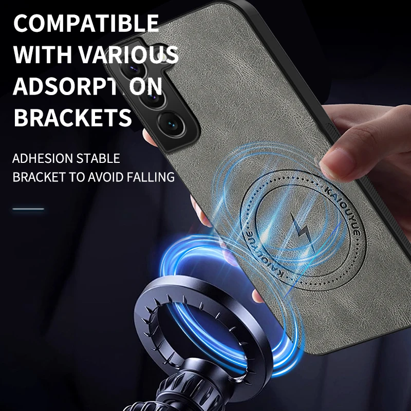 Leather Matte Frosted Magnetic Shockproof Phone Case with Soft Bumper Cover