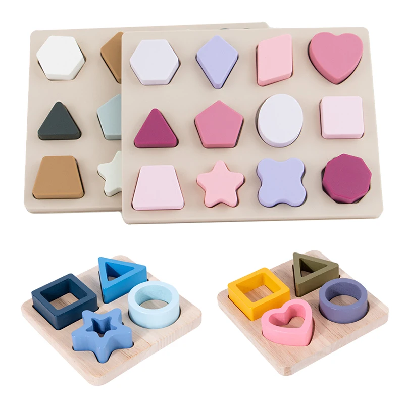 Jigsaw Puzzles Educational Puzzles Montessori Baby Puzzles Silicone Toys Geometric Shape Jigsaw Board Matching Games Educational Learning Toys Food Grade Silicone