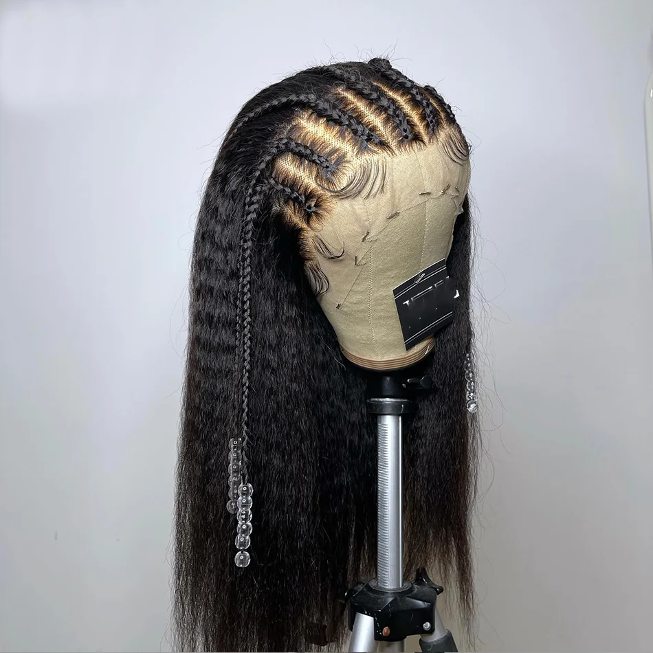 

Soft 26Inch Long Yaki 180%Density Kinky Straight Natural Black Lace Front Wigs For Women With BabyHair Glueless Preplucked Daily