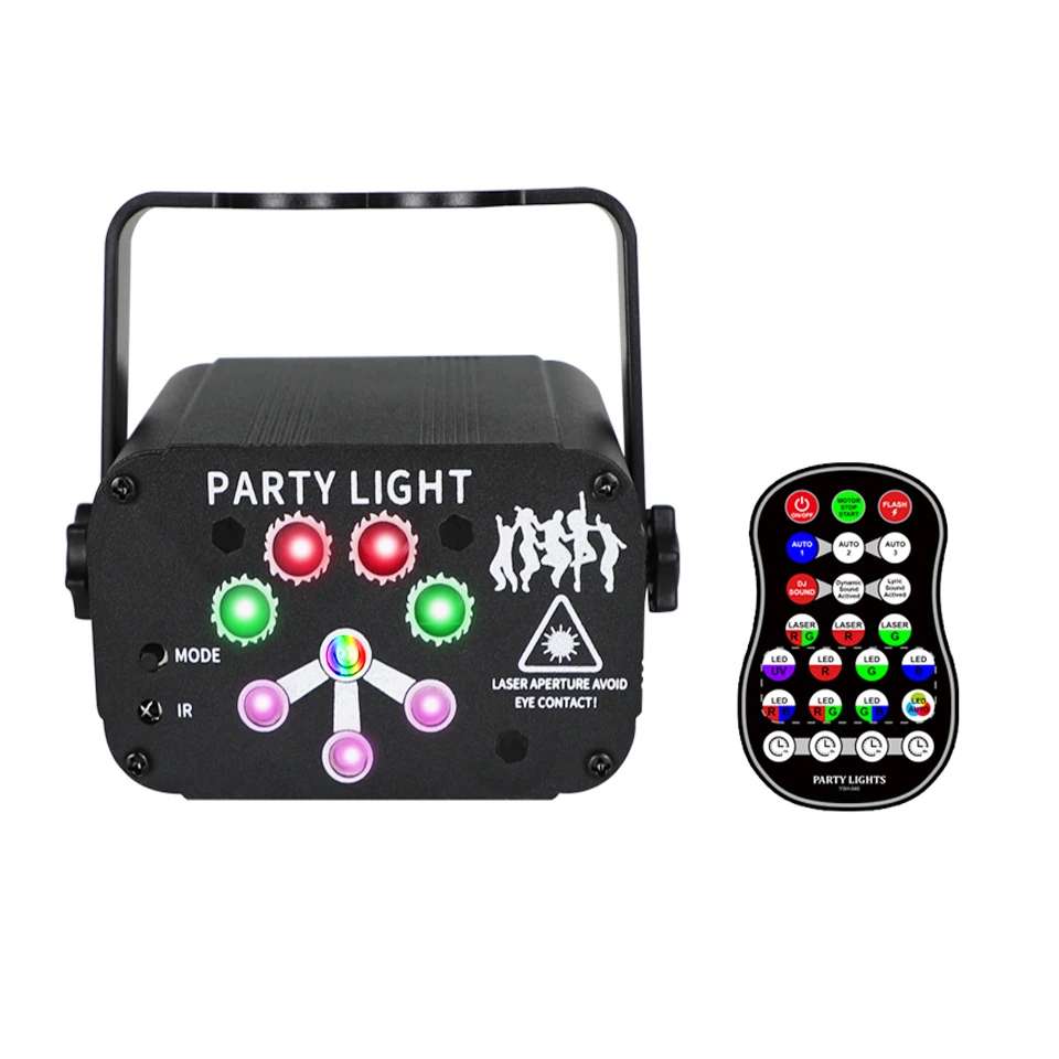 8HolesLaserDiscoLightLEDUVStrobeProjectorLampRGBStage