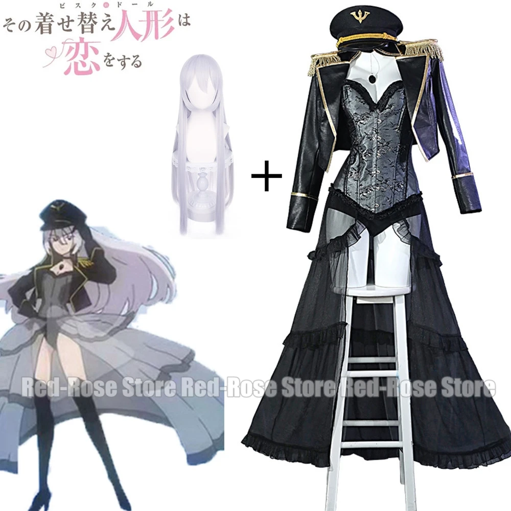 

Anime My Dress Up Darling Marin Kitagawa Military Uniform Black Lobelia Cosplay Marin Kitagawa Costume with Cosplay Wig