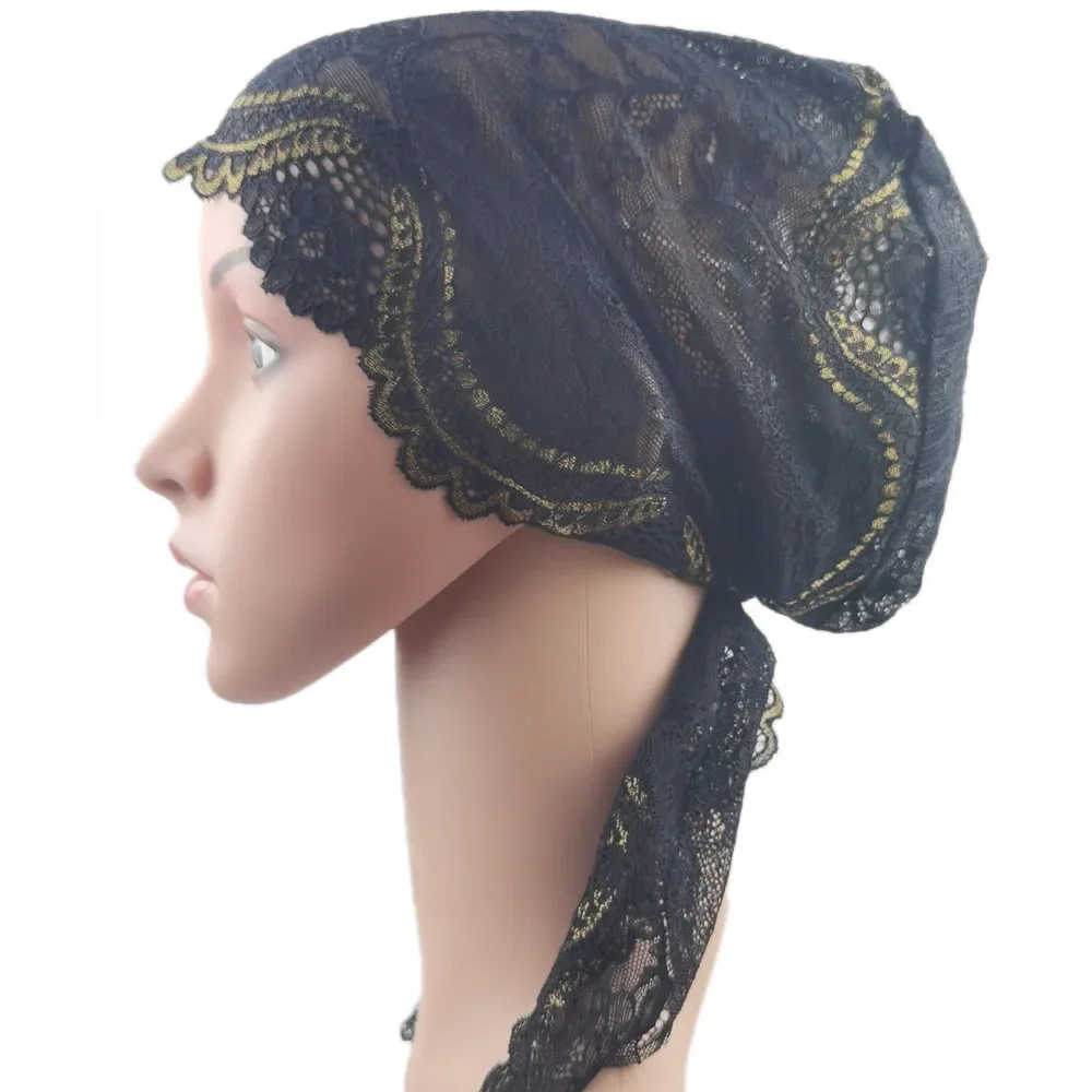 Muslim Women Head Scarf Lace Flower Underscarf Elastic Hijab Hair Cover Headwrap Chemo Cap Islam Headband Bonnet Turbante Mujer 5