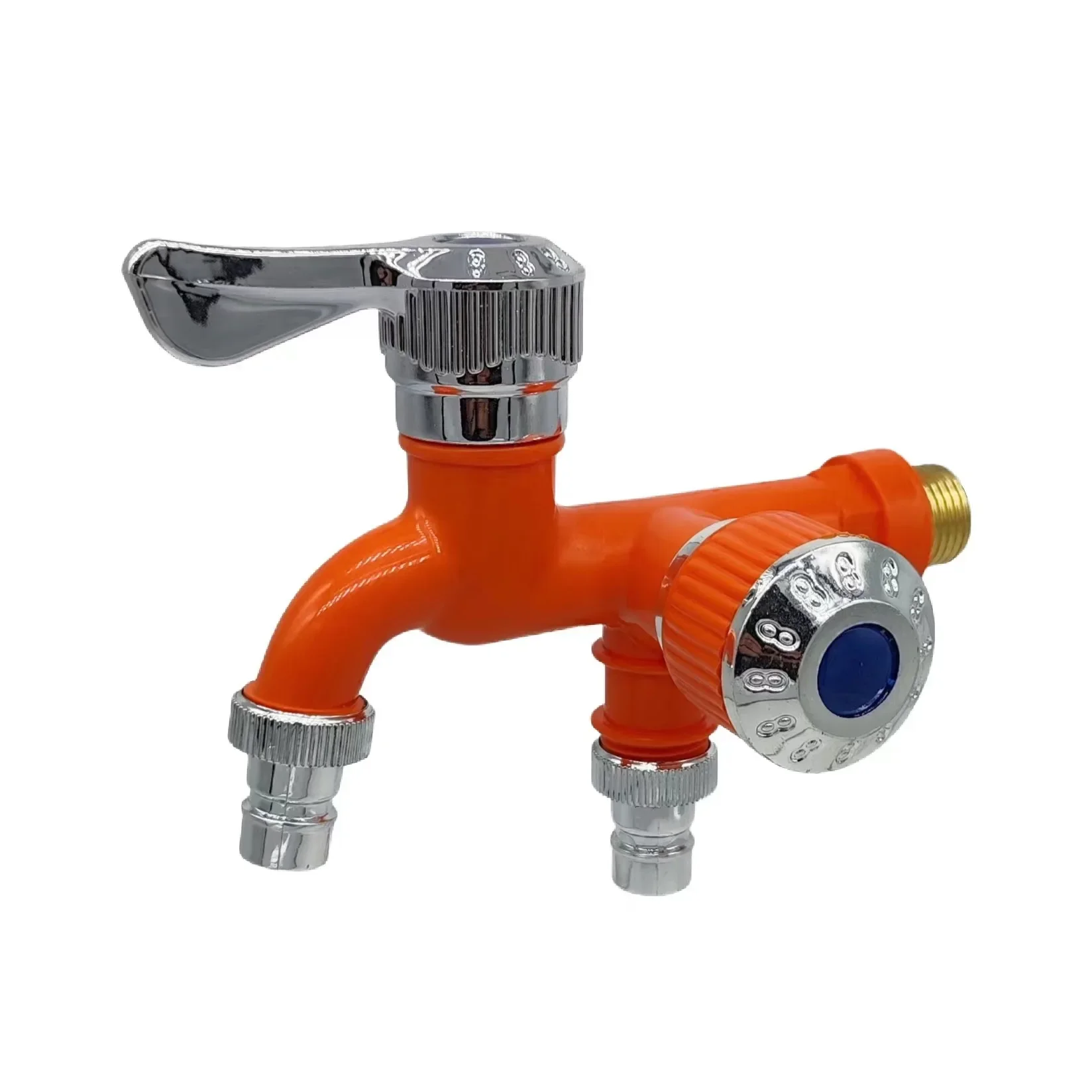 Basin Faucet, Double Outlet Dual Control Water Tap, Home Bathroom Hose Irrigation Fitting Plastic Connector 1/2" Universal Interface